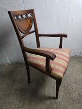 Antiker Armlehnstuhl Jugendstil / Empire Stil Holz Intarsie Stoffbezug 94x55x52