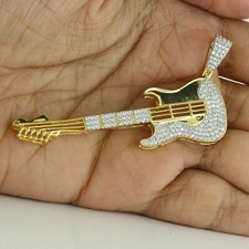 1,50 ct Rundschliff echter Moissanit Gitarre Charm Anhänger in 14K Gelbgold plattiert