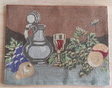 Altes Gobelin ohne Rahmen  Stickbild Stillleben Obst / Wein  ca. 43 x 33 cm