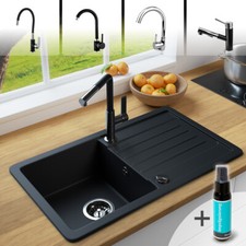 Rein Schwarz LINDBERGH® Antibakteriell GranitSpüle VEL44 Einbauspüle Küchenspüle