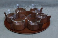 TEESET 6 TEEGLÄSER HALTER TABLETT HOLZ 50ER 60ER 70ER GLÄSER SCHOTT JENAER GLAS