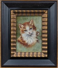 Vintage Ölmalerei Ölgemälde Katze Kätzchen Kater signiert