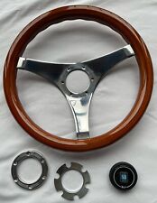 Holzlenkrad Nardi, 34 cm Durchm. mit Hupenknopf und Aluzierring