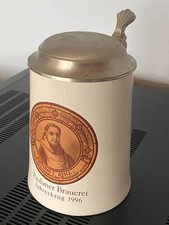 Paulaner Bierkrug 0,5 l mit Zinndeckel  , Paulaner Brauerei Jahreskrug 1996