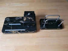 Marmor Schreibtischgarnitur Schreibtischset 2tlg. Schwarz Tintenfass Art-déco