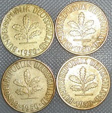 10 Pfennig 1950 D F G J Kompletter Satz