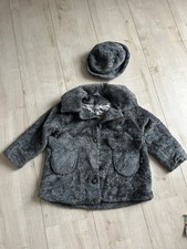 Toff Togs Jacke Gr.116 Teddy Herbst Winter mit Hut / Mütze Designer Vintage Fell