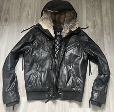 Dolce Gabbana D&G Lederjacke Hooded Pelz Jacke Leather Jacket 52 Schwarz