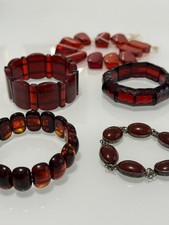 cherry amber bakelite marble patterned 5 bracelets and 1 necklace 