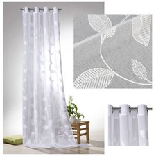 Ösenschal Vorhang Bestickt Blätter Ranke Leinen Optik Transparent Gardine Typ565