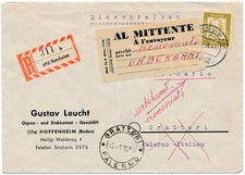 Einzelfrankatur auf Auslans-Einschreibbrief aus Sinsheim