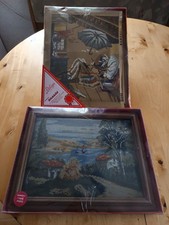 2 Gobelin Stickpackungen mit Echtholz Rahmen 38 x 48 cm Stickpackung