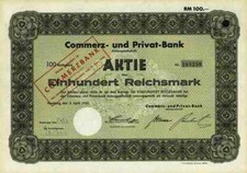 Commerz und Privat Bank 1932 Hamburg Düsseldorf Magdeburg 100 RM Duisburg Riga