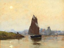 MAX CLARENBACH, 1880-1952, Hafen bei Mondschein, Gemälde Öl, Signiert, Original