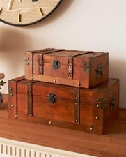 Holz Aufbewahrungs Truhe mit Deckel "Kolonialstil" braun im 2er Set, Kiste Box
