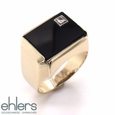 Herrenring Onyx Siegelring Onix 333 Gelbgold 8kt schwarz kubischer Zirkonia 667