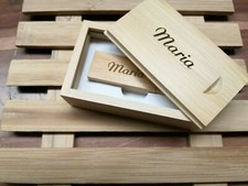 USB Stick Gravur Holz graviert in edler Box mit Wunschtext Hochzeit Kommunion