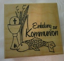  Holzstempel Motivstempel Einladung zur Kommunion, Fisch Kelch  Stempel