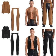 Herren Cosplay Western Outfit 2 Stück Cowboy Kostüm Dress Up Chaps Crop Tops
