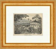 Bauernhof im Gebirge Ziehbrunnen Balkon Fürst Tor Zaun Holzstich E 20091 Gerahmt