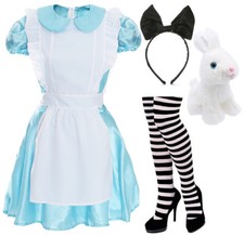 DAMEN ALICE IN WONDERLAND KOSTÜM KLEID LEHRER WELTBUCH TAG SCHICKKLEID