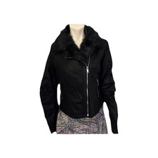 Damen Jacke 42 Kunstleder schwarz Winter  Lederoptik Biker Kurz New Look