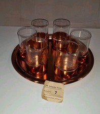 DDR 6 Teegläser,  Groggläser + Tablett eloxiert Jenaer Glas Dessau 