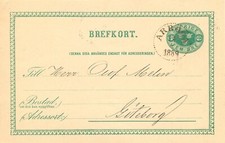 SCHWEDEN 1889, "ARBOGA" K1 glasklar a. 5 (FEM) Öre grün GA-Postkarte, Kab.