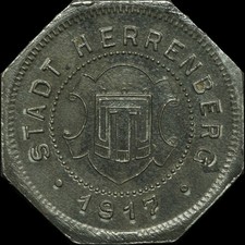 NOTGELD: 50 Pfennig 1917, Eisen. Funck 209.2a. STADT HERRENBERG / WÜRTTEMBERG.