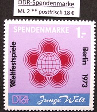DDR Spendenmarke mit Frankaturkraft von 1972 ** postfrisch. Mi. 2.   1 Mark blau
