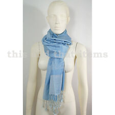 PASHMINA SCHAL TUCH PAREO STOLA KOPFTUCH THAI CASHMERE HELL BLAU WEISS #S137