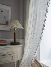 1 Gardine Spitzenvorhang Vorhang Schal Quasten Boho Vintage beige 300 x 150cm