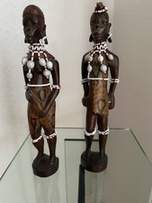 Afrikanische Krieger Massai Mann Frau Skulpturen Figur Ebenholz Handgeschnitzt