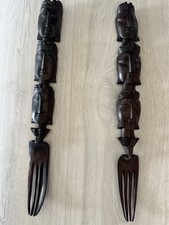 afrikanische Holzgabeln f. Deko, 2 Stück , männliche + weibliche Kopfschnitzerei