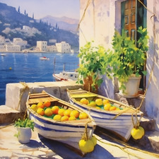 Wandbild Landschaft Toskana Meer Boot Zitronen Mediterran Deko Bild Dekofliese