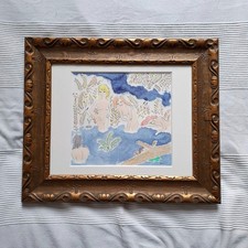 Antiker Stuckrahmen Jugendstil kolorierte Zeichnung Akt Gabrielle Rul 43x50,5 cm