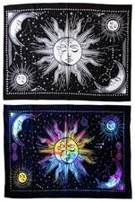 SONNE MOND STERNE Stoffbild Wandbehang Stofftuch Indien GOA 75x105 cm Wandbild