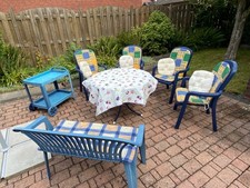 Gartenmöbel Set Stühle, Bank, Tisch, Wagen, Kissen, Decke, Tasche - gebr. sauber