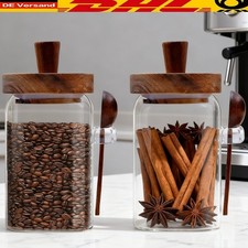 2er Set Kaffeedose Luftdicht Glas Aufbewahrungsbehälter mit Messlöffel & Deckel