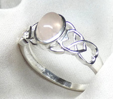 Ring 925 Silber Gr 19,4 (61) echter Rosenquarz Cab.  verschlungene Herzen UNIKAT