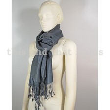 PASHMINA SCHAL TUCH PAREO STOLA KOPFTUCH THAI CASHMERE BASALT GRAU BUNT #S27