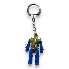 Schlüsselanhänger Roboter – Figur Gold Blau Retro Selten