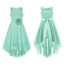 Festliche Mädchen Kleider Hochzeit Brautjungfern Hi-Low Chiffon Kleid Partykleid