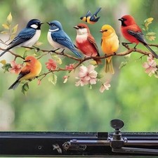 Fensterbild 6 bunte Vögel auf