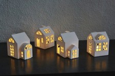 Deko Haus 4er Set (Nr.2) - zum Beleuchten, Weihnachtshaus Winterhaus Winterdorf