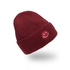 Strickmütze mit Smiley Damen Herren gerippte Beanie Mütze Wintermütze einfarbig