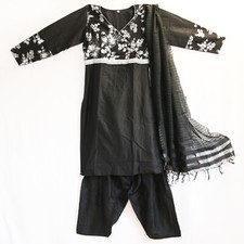 Salwar Kameez Kleid Hose Schal Gr.M  Bollywood Sari Kostüm Indien Schwarz Silber