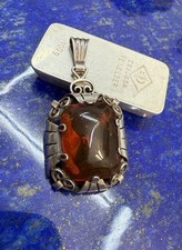 Antiker großer Art Deco -Bernstein Anhänger - 900er Silber mit Meisterpunze