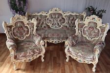 Nr.0900 Italienische Couchgarnitur Sofa mit 2 Sesseln Barock Holz modern