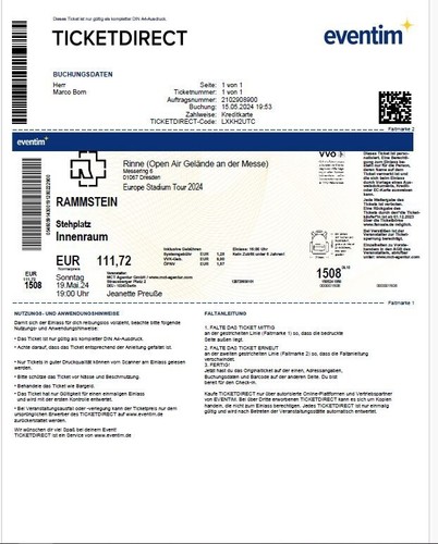 Sammlerticket rammstein - sammlerticket,
